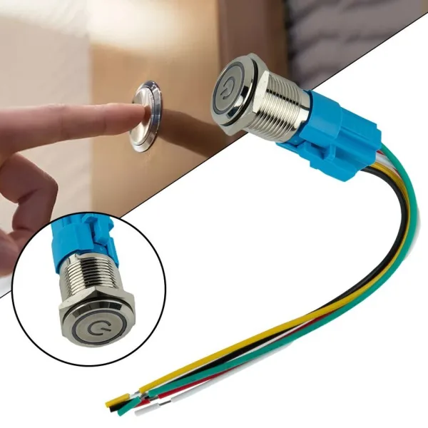 Pulsador Switch Interruptor con Luz Verde 16mm LED 12V-24V - Imagen 3