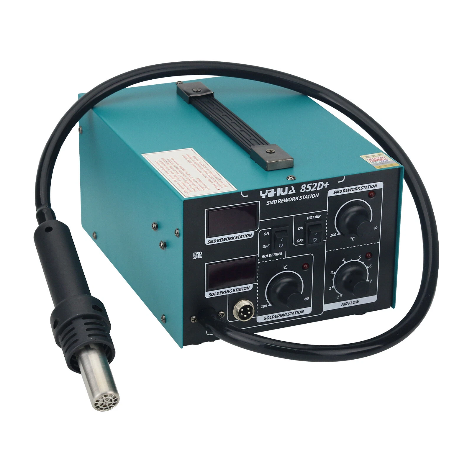 YIHUA 852D+ – Estación 2 en 1 con Bomba de Aire Caliente Ajustable y Soldador (Enchufe USA) - Imagen 5