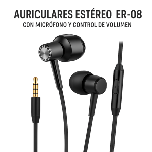 Auriculares Estéreo ER-08 con Micrófono y Control de Volumen – Super Bass