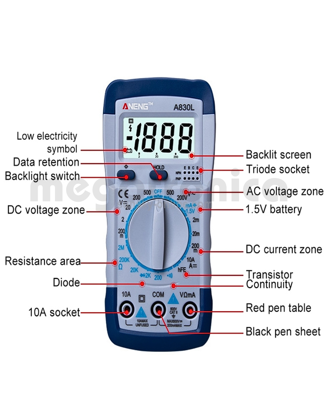 Multímetro Digital Inteligente profesional Aneng A830L - Imagen 2