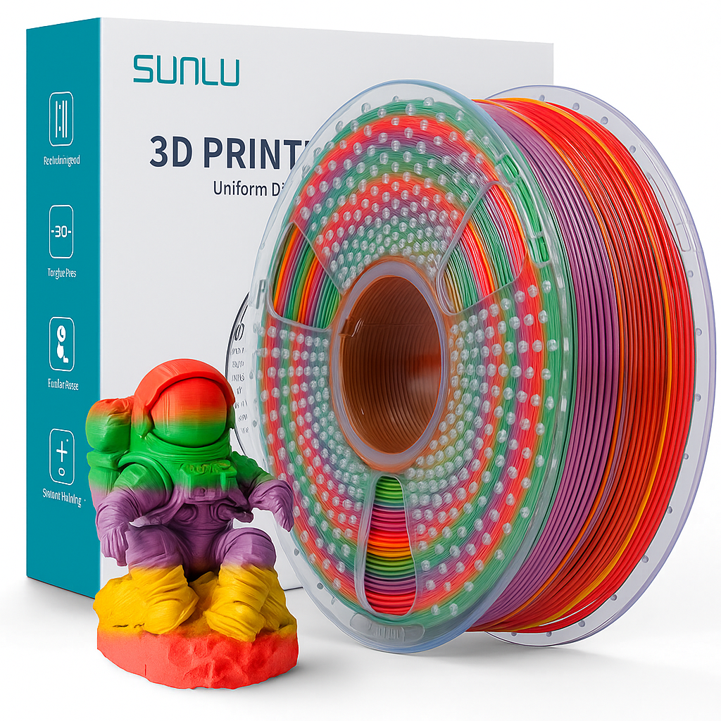 FILAMENTO SUNLU PLA MULTICOLOR ARCOIRIS (RAINBOW 01) 1.75mm - 1Kg